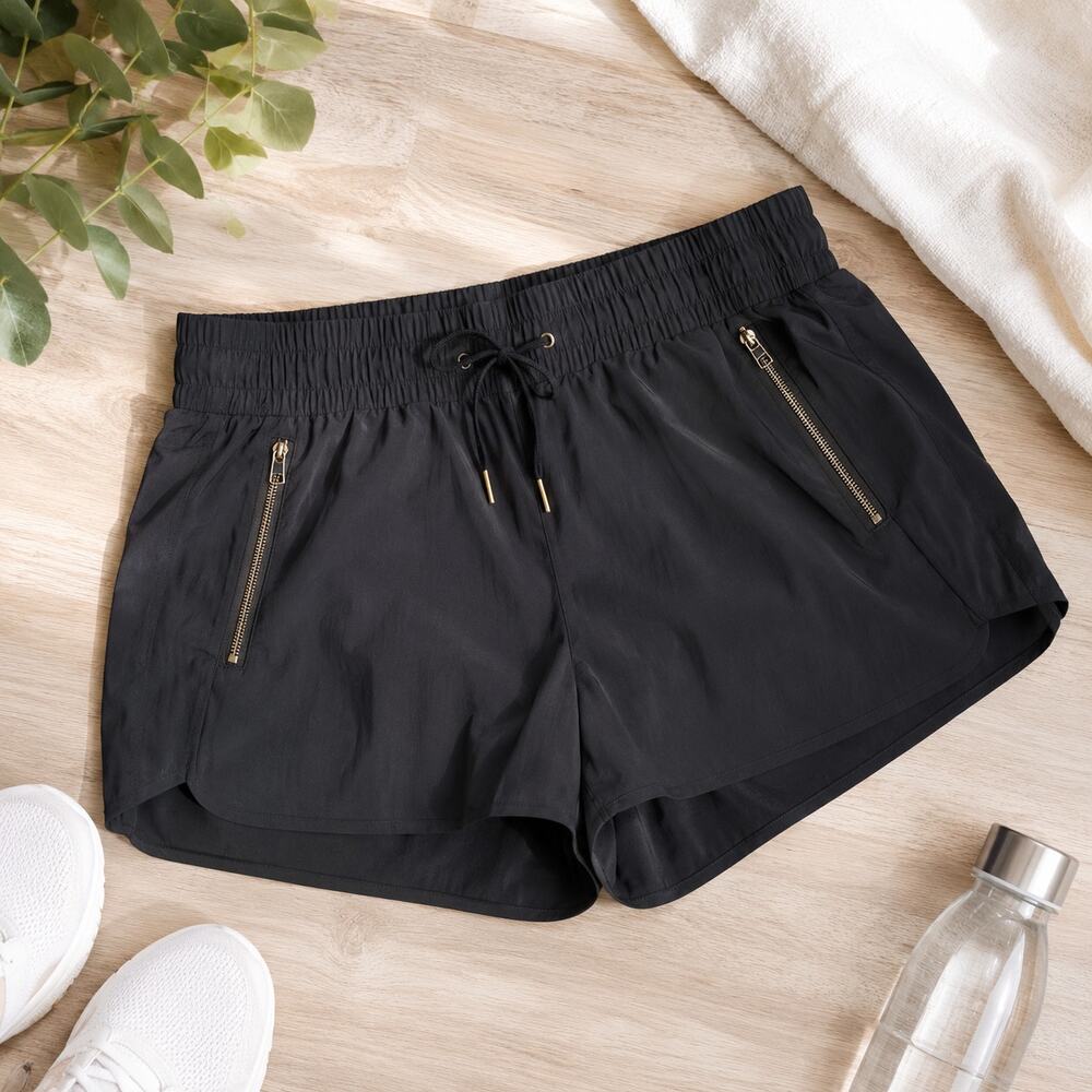 Athleta Sway Shorts Medium Black Zip Pocket Drawstring Athleisure